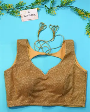 Golden Foil Work Knitted Sweetheart Neck Designer Blouse 