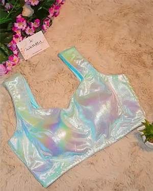 Holographic Dual Tone Luxury Nylon Spandax Party Wear Blouse