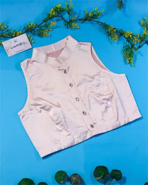 Light Pink Colour Formal Satin Blouse With Mandarin Collar