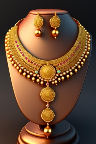 Gold-Plated Pink & Green Pearl-Studded Temple Jewellery Set