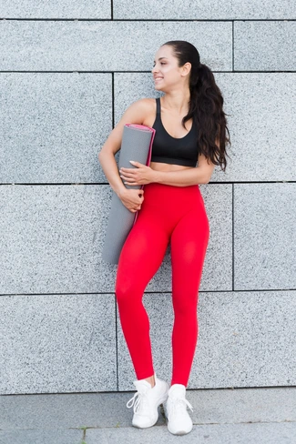 Women Acrylic Red Solid Ankle-Length Leggings